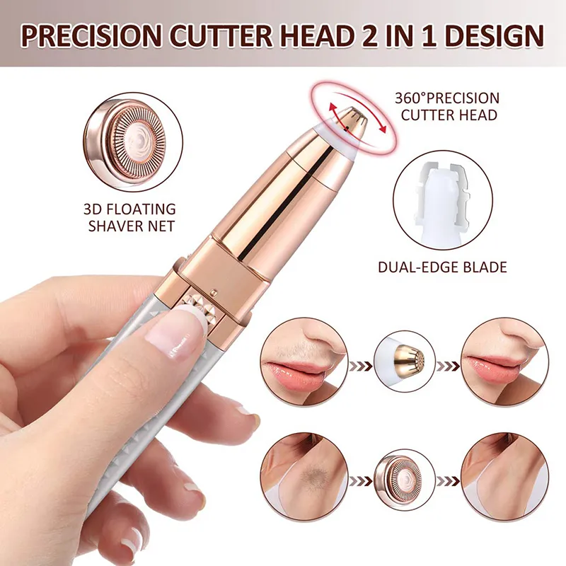 2-in-1 Flawless Facial Hair Remover & Eyebrow Trimmer | USB Rechargeable, Painless & Portable | Pink - Image 4