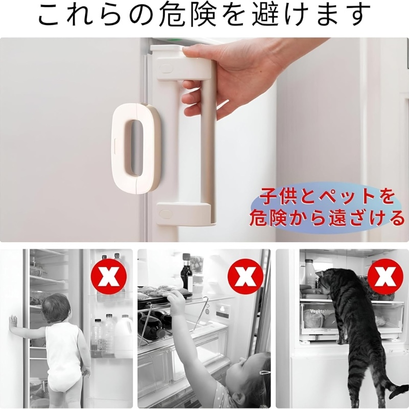 Child Safety Refrigerator Lock | Baby Proof Double Button Fridge Lock White & Grey - Image 10