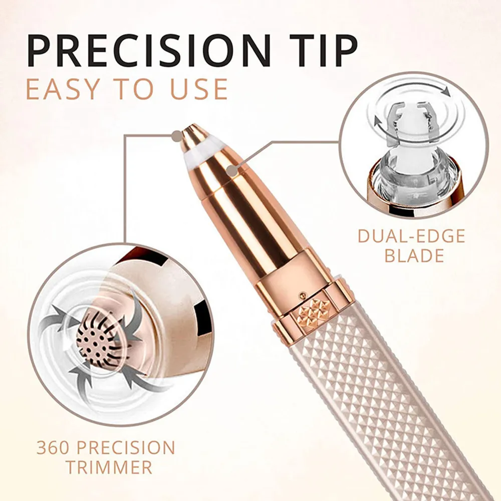 2-in-1 Flawless Facial Hair Remover & Eyebrow Trimmer | USB Rechargeable, Painless & Portable | Pink - Image 3