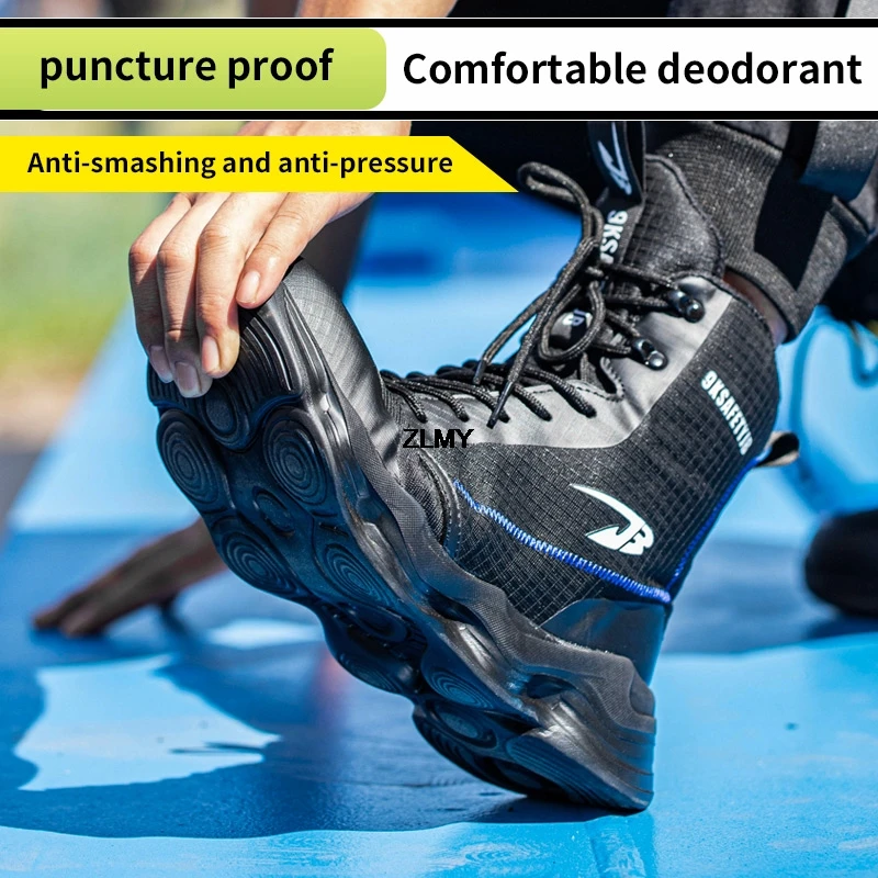 dropshipping men safety shoes steel toe sneaker lighweight work safety boots man high top puncture proof work shoes anti smash