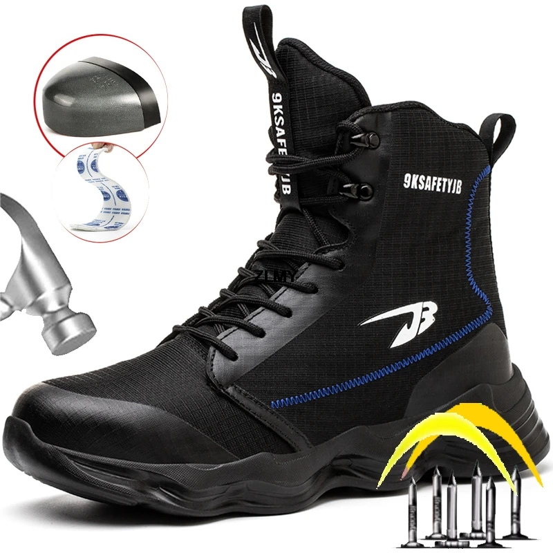 dropshipping men safety shoes steel toe sneaker lighweight work safety boots man high top puncture proof work shoes anti smash