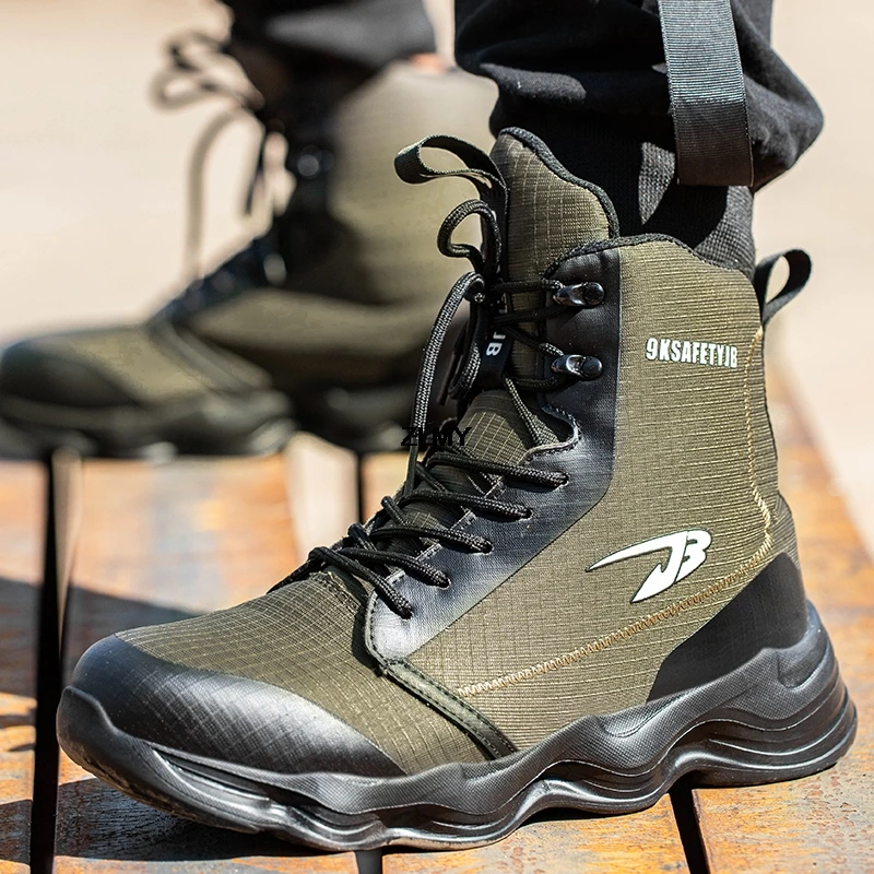dropshipping men safety shoes steel toe sneaker lighweight work safety boots man high top puncture proof work shoes anti smash
