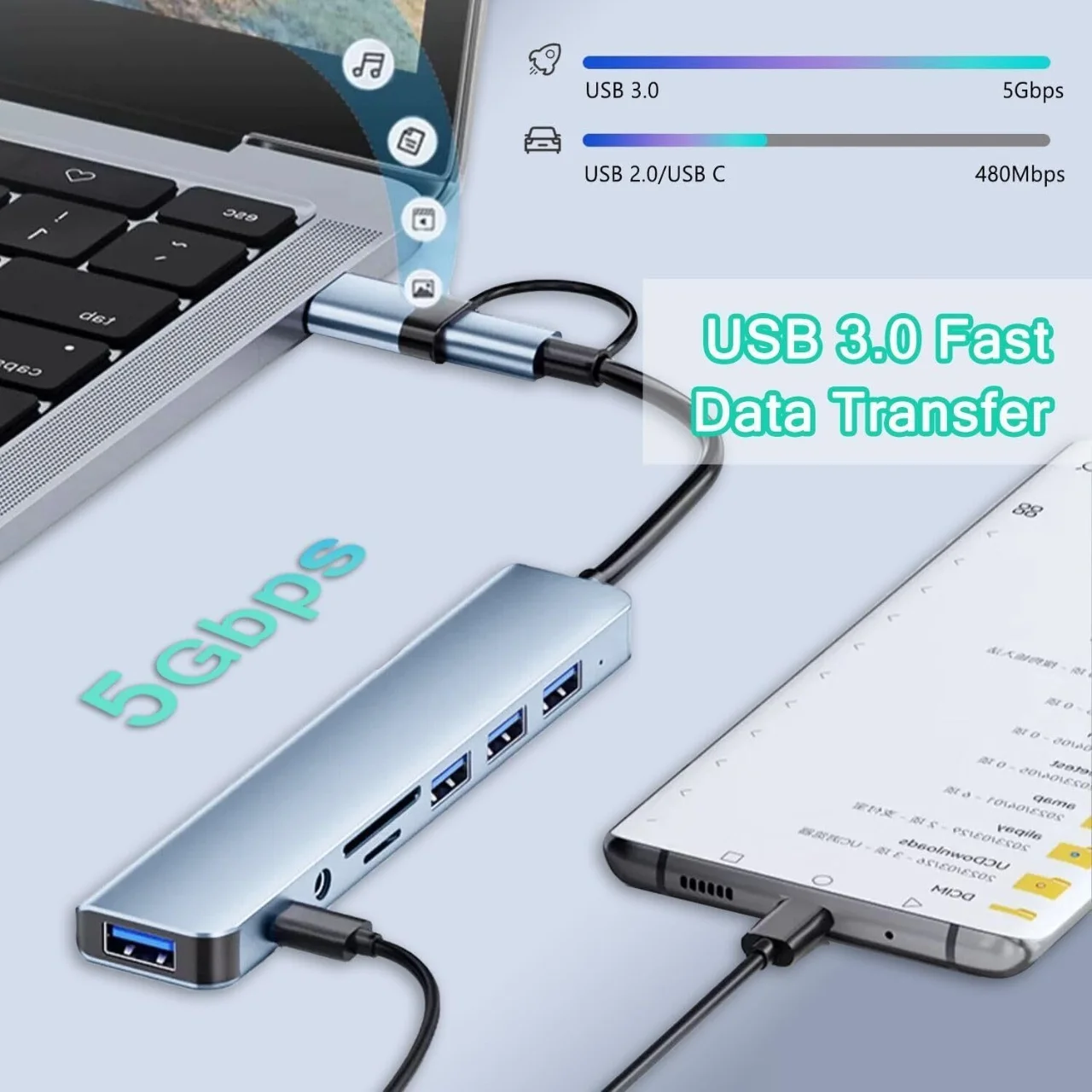 type c hub usb hub usb 3.0 usb 2.0 tf / sd 5 port multi splitter otg for lenovo huawei xiaomi aluminum alloy usb 3.0 hub for pc